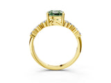 Yellow gold Fancy Green Cushion Cut Diamond Scattered Round Accent Ring with Prong Setting_15