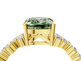 Yellow gold Fancy Green Cushion Cut Diamond Scattered Round Accent Ring with Prong Setting_16