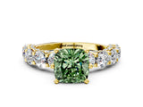Yellow gold Fancy Green Cushion Cut Diamond Side Stone Engagement Ring with Four-Prong Setting_24