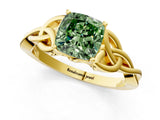 Yellow gold Fancy Green Cushion Cut Diamond Solitaire Celtic Knot Ring with Four-Prong Setting_73