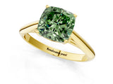 Yellow gold Fancy Green Cushion Cut Diamond Solitaire Engagement Ring with Cathedral Setting and Four-Prong Mount_133