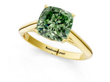 Yellow gold Fancy Green Cushion Cut Diamond Solitaire Engagement Ring with Cathedral Setting and Four-Prong Mount_97