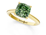 Yellow gold Fancy Green Cushion Cut Diamond Solitaire Engagement Ring with Classic Band and Four-Prong Setting_25