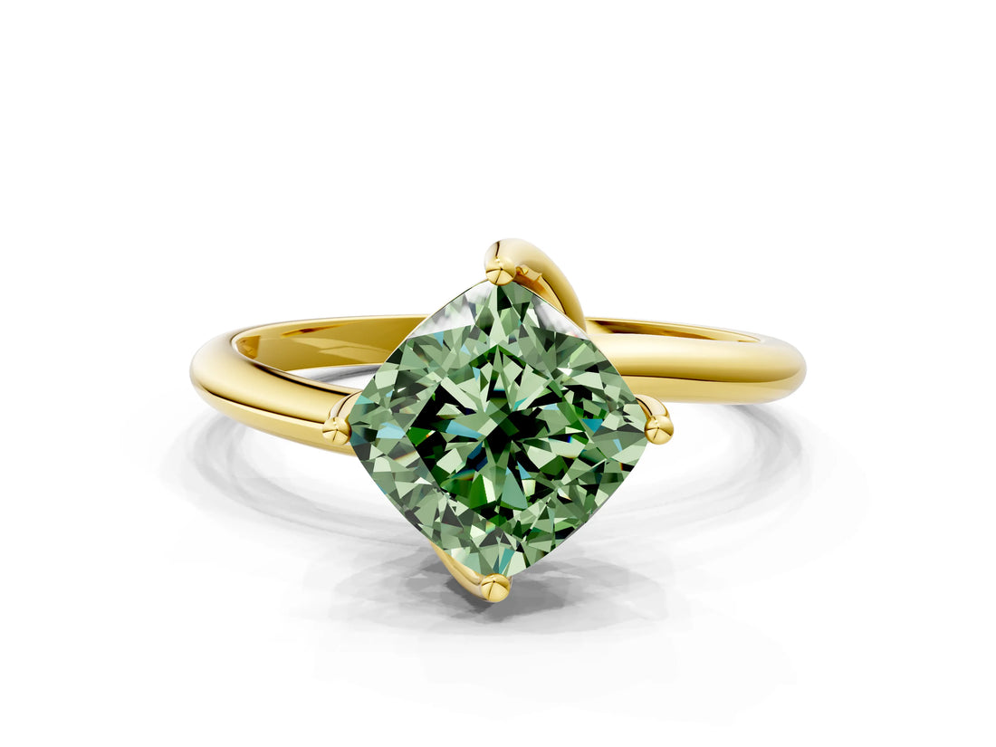 Yellow gold Fancy Green Cushion Cut Diamond Solitaire Engagement Ring with Four-Prong Setting and Classic Band_20