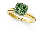 Yellow gold Fancy Green Cushion Cut Diamond Solitaire Engagement Ring with Round Band and Four-Prong Setting_138