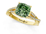 Yellow gold Fancy Green Cushion Cut Diamond Solitaire Engagement Ring with Twisted Pavé Band and Four-Prong Setting_45