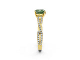 Yellow gold Fancy Green Cushion Cut Diamond Solitaire Engagement Ring with Twisted Pavé Band and Four-Prong Setting_46