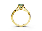 Yellow gold Fancy Green Cushion Cut Diamond Solitaire Engagement Ring with Twisted Pavé Band and Four-Prong Setting_47
