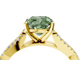 Yellow gold Fancy Green Cushion Cut Diamond Solitaire Engagement Ring with Twisted Pavé Band and Four-Prong Setting_48