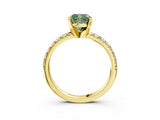 Yellow gold Fancy Green Cushion Cut Diamond Solitaire Pavé Engagement Ring with Round Band and Prong Setting_41