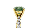Yellow gold Fancy Green Cushion Cut Diamond Solitaire Pavé Engagement Ring with Round Band and Prong Setting_43