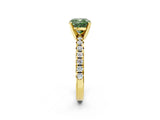 Yellow gold Fancy Green Cushion Cut Diamond Solitaire Pavé Engagement Ring with Round Band and Prong Setting_58