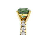 Yellow gold Fancy Green Cushion Cut Diamond Solitaire Pavé Engagement Ring with Round Band and Prong Setting_61