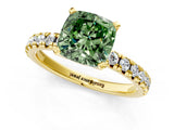 Yellow gold Fancy Green Cushion Cut Diamond Solitaire Pavé Engagement Ring with Round Band and Prong Setting_75