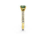Yellow gold Fancy Green Cushion Cut Diamond Solitaire Pavé Engagement Ring with Round Band and Prong Setting_76