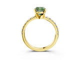 Yellow gold Fancy Green Cushion Cut Diamond Solitaire Pavé Engagement Ring with Round Band and Prong Setting_77