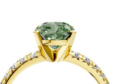 Yellow gold Fancy Green Cushion Cut Diamond Solitaire Pavé Engagement Ring with Round Band and Prong Setting_78