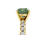 Yellow gold Fancy Green Cushion Cut Diamond Solitaire Pavé Engagement Ring with Round Band and Prong Setting_79