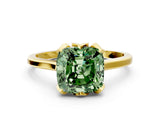 Yellow gold Fancy Green Cushion Cut Diamond Solitaire Ring with Flower Prong Setting and Classic Band_36