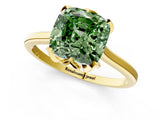 Yellow gold Fancy Green Cushion Cut Diamond Solitaire Ring with Flower Prong Setting and Classic Band_37