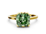 Yellow gold Fancy Green Cushion Cut Diamond Solitaire Ring with Flower Prong Setting and Classic Band_82