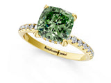 Yellow gold Fancy Green Cushion Cut Diamond Solitaire Ring with Four-Prong Setting and Pavé Band_4
