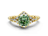 Yellow gold Fancy Green Cushion Cut Diamond Solitaire Ring with Hidden Halo and Pavé Band_27