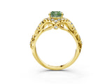 Yellow gold Fancy Green Cushion Cut Diamond Solitaire Ring with Hidden Halo and Pavé Band_30