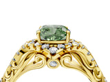 Yellow gold Fancy Green Cushion Cut Diamond Solitaire Ring with Hidden Halo and Pavé Band_31