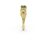 Yellow gold Fancy Green Cushion Cut Diamond Solitaire Ring with Milgrain Pavé Band and Four-Prong Setting_174