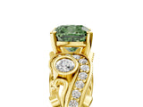 Yellow gold Fancy Green Cushion Cut Diamond Solitaire Ring with Milgrain Pavé Band and Four-Prong Setting_177