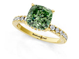 Yellow gold Fancy Green Cushion Cut Diamond Solitaire Ring with Pavé Band and Four-Prong Setting_81