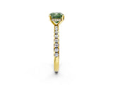 Yellow gold Fancy Green Cushion Cut Diamond Solitaire Ring with Pavé Band and Four-Prong Setting_82