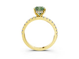 Yellow gold Fancy Green Cushion Cut Diamond Solitaire Ring with Pavé Band and Four-Prong Setting_83