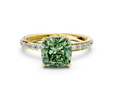 Yellow gold Fancy Green Cushion Cut Diamond Solitaire Ring with Pavé Band and Hidden Halo_15