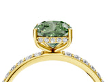 Yellow gold Fancy Green Cushion Cut Diamond Solitaire Ring with Pavé Band and Hidden Halo_19