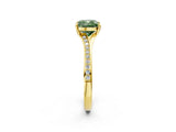 Yellow gold Fancy Green Cushion Cut Diamond Solitaire Ring with Pavé Band and Prong Setting_14