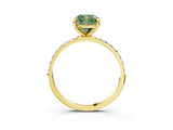 Yellow gold Fancy Green Cushion Cut Diamond Solitaire Ring with Pave Band and Four Prong Setting_91