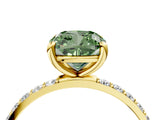 Yellow gold Fancy Green Cushion Cut Diamond Solitaire Ring with Pave Band and Four Prong Setting_92
