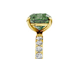 Yellow gold Fancy Green Cushion Cut Diamond Solitaire Ring with Pave Band and Four Prong Setting_93