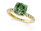 Yellow gold Fancy Green Cushion Cut Diamond Solitaire Ring with Round  Pavé Band and Four-Prong Setting_37