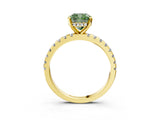 Yellow gold Fancy Green Cushion Cut Diamond Solitaire Ring with Round  Pavé Band and Four-Prong Setting_39