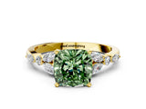 Yellow gold Fancy Green Cushion Cut Diamond Solitaire Ring with Side Stones and Four-Prong Setting_71