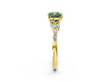 Yellow gold Fancy Green Cushion Cut Diamond Solitaire Ring with Side Stones and Four-Prong Setting_73