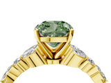 Yellow gold Fancy Green Cushion Cut Diamond Solitaire Ring with Side Stones and Four-Prong Setting_75