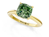Yellow gold Fancy Green Cushion Cut Diamond Solitaire Ring with Six-Prong Setting and Classic Band_286