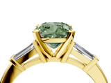 Yellow gold Fancy Green Cushion  Cut Diamond Solitaire Ring with Tapered Baguette Accents and Four-Prong Setting_81
