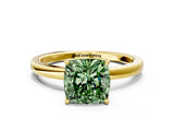 Yellow gold Fancy Green Cushion Cut Diamond Solitaire Ring with Thin Band and Prong Setting_12