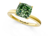 Yellow gold Fancy Green Cushion Cut Diamond Solitaire Ring with Thin Band and Prong Setting_13