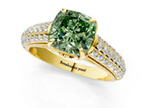 Yellow gold Fancy Green Cushion Cut Diamond Solitaire Ring with Three-Row Pavé Band and Four-Prong Setting_38